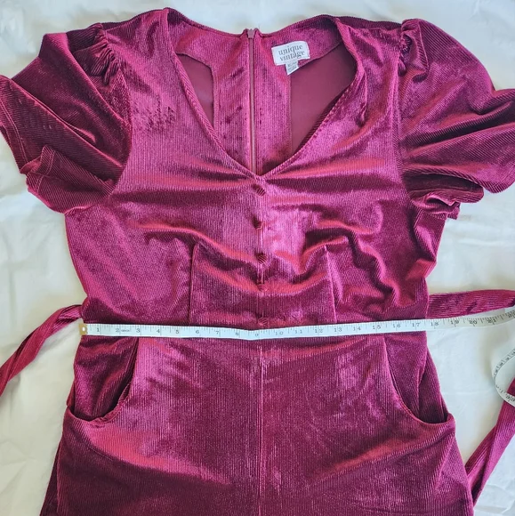 Elegant Burgundy Velvet Jumpsuit - Picture 5 of 6